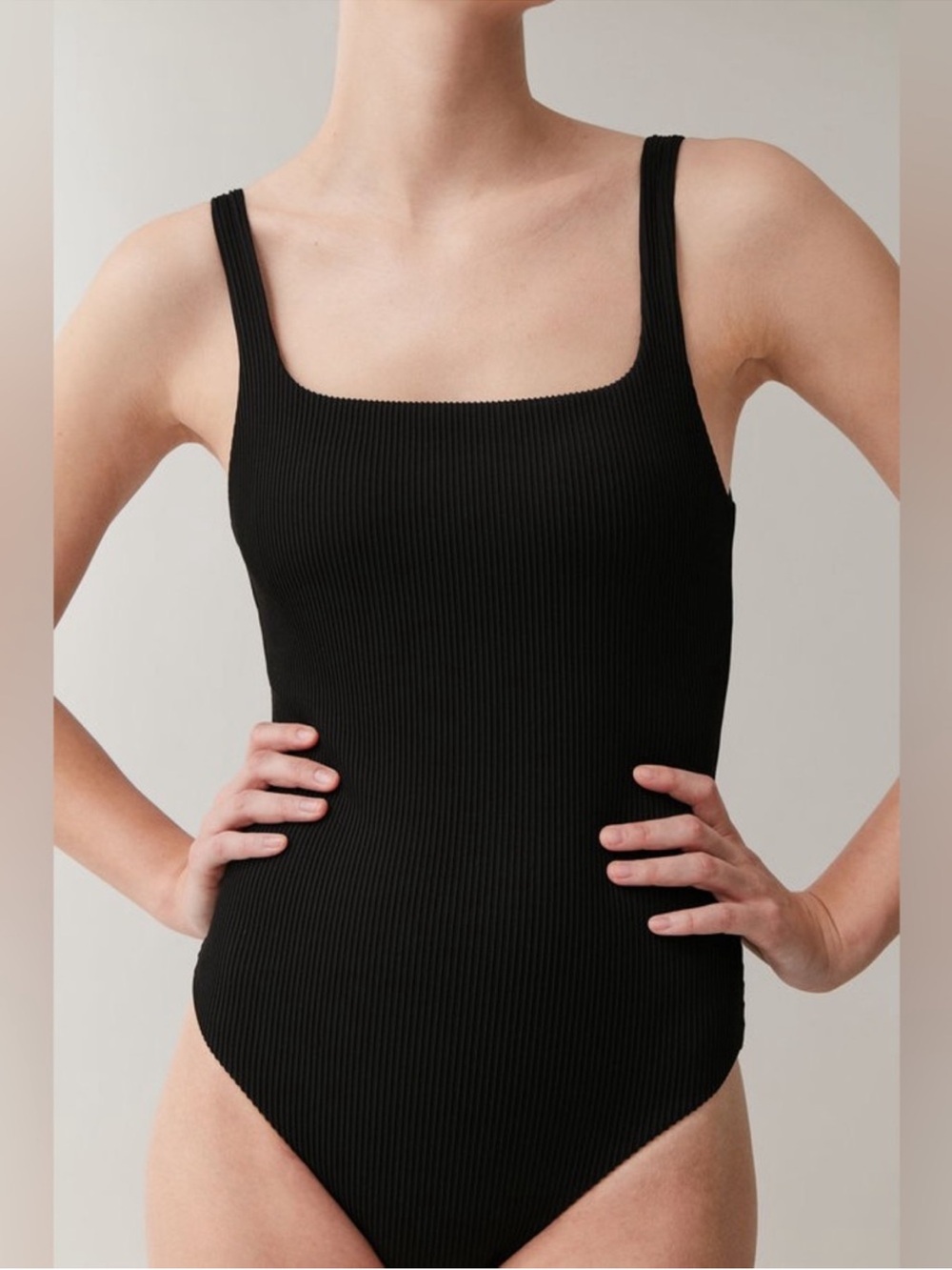 COS 🖤 Ribbed Square-Neck Scoop-Back One Piece Swimsuit - Black